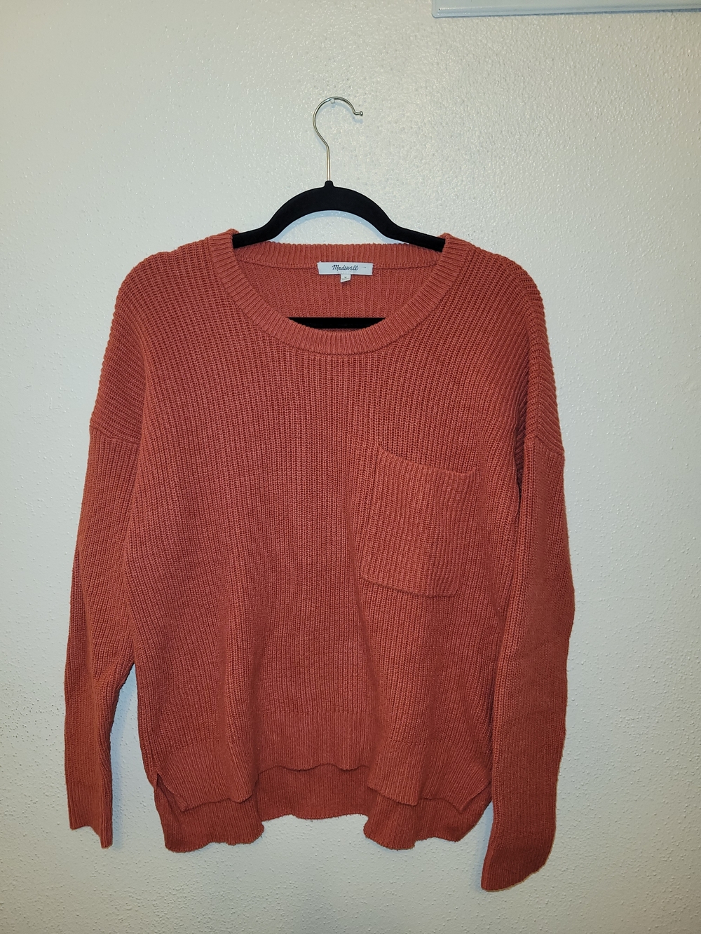 Madewell Thompson Pocket Pullover Sweater Heather Lipstick M AA782
